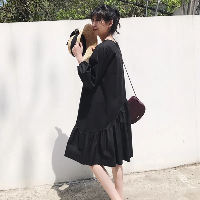 TWOTWINSTYLE Patchwork Ruffles Summer Dress For Women Lantern Sleeve Loose Big Size Black Dresses Female Clothes Fashion 2018 | Женская