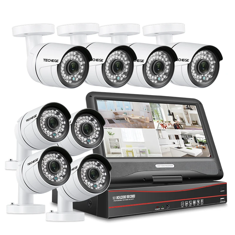 Techege 8CH PoE камера система безопасности 8 шт. наружная ip 1080 P NVR 10 1 ЖК монитор