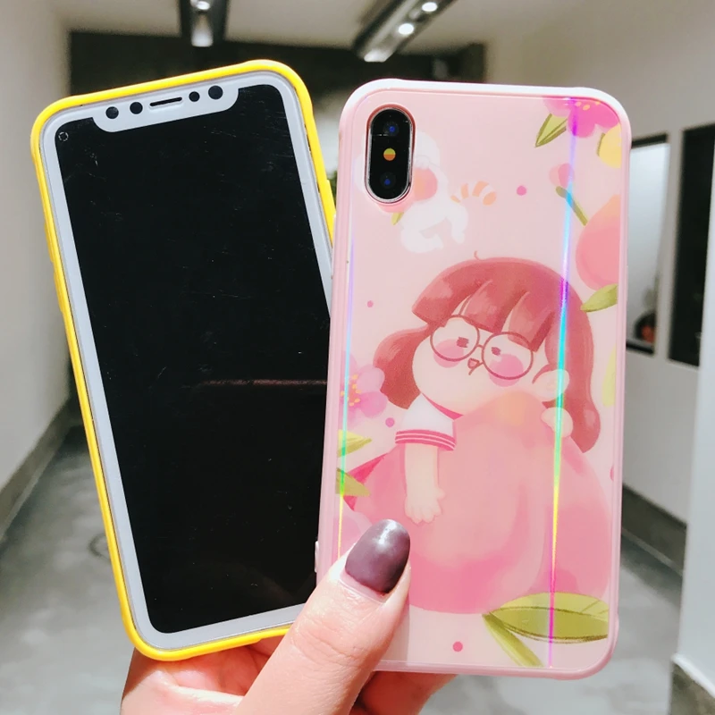 Чехол чехол для iPhone 8 Plus роскошный цветной Аврора стеклянный телефона на 7 6 6s X