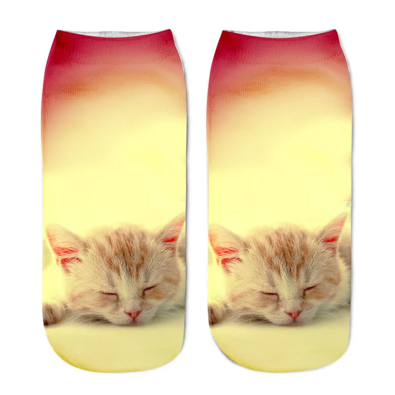 Cat носки для девочек 3D печать женские женщин Low Cut до лодыжки Mujer