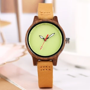 Женские деревянные часы, уникальные ярко-зеленые часы, элегантные часы, женские Аналоговые кварцевые наручные часы