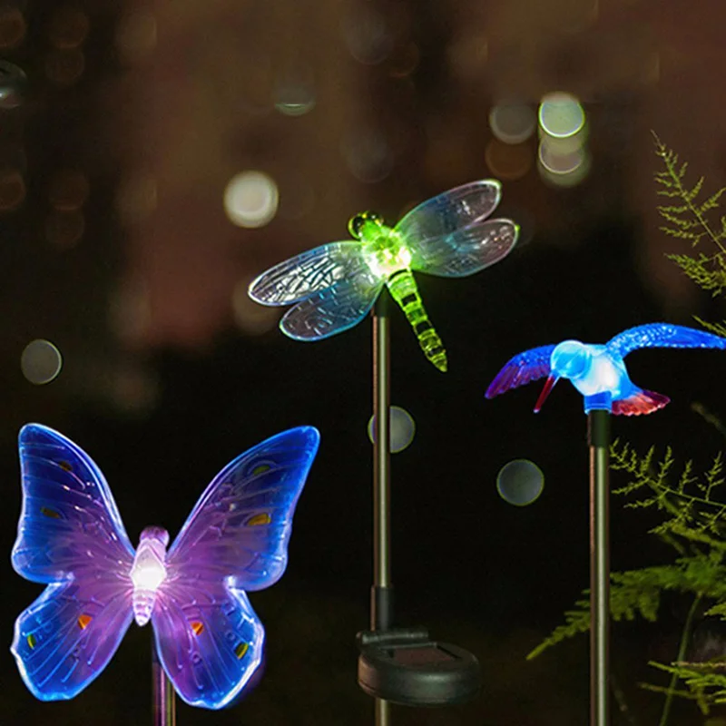

Colorful LED Garden Solar Light Outdoor Waterproof Bird Butterfly Dragonfly garden Decoration RGB LED Lamp Landscape Lawn Light