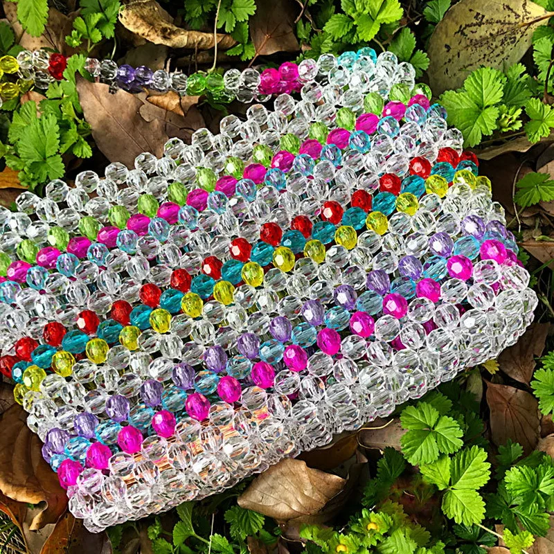 Разноцветные полосатые бусины сумки Lady beaded Сумки тканые Девушки Симпатичный с
