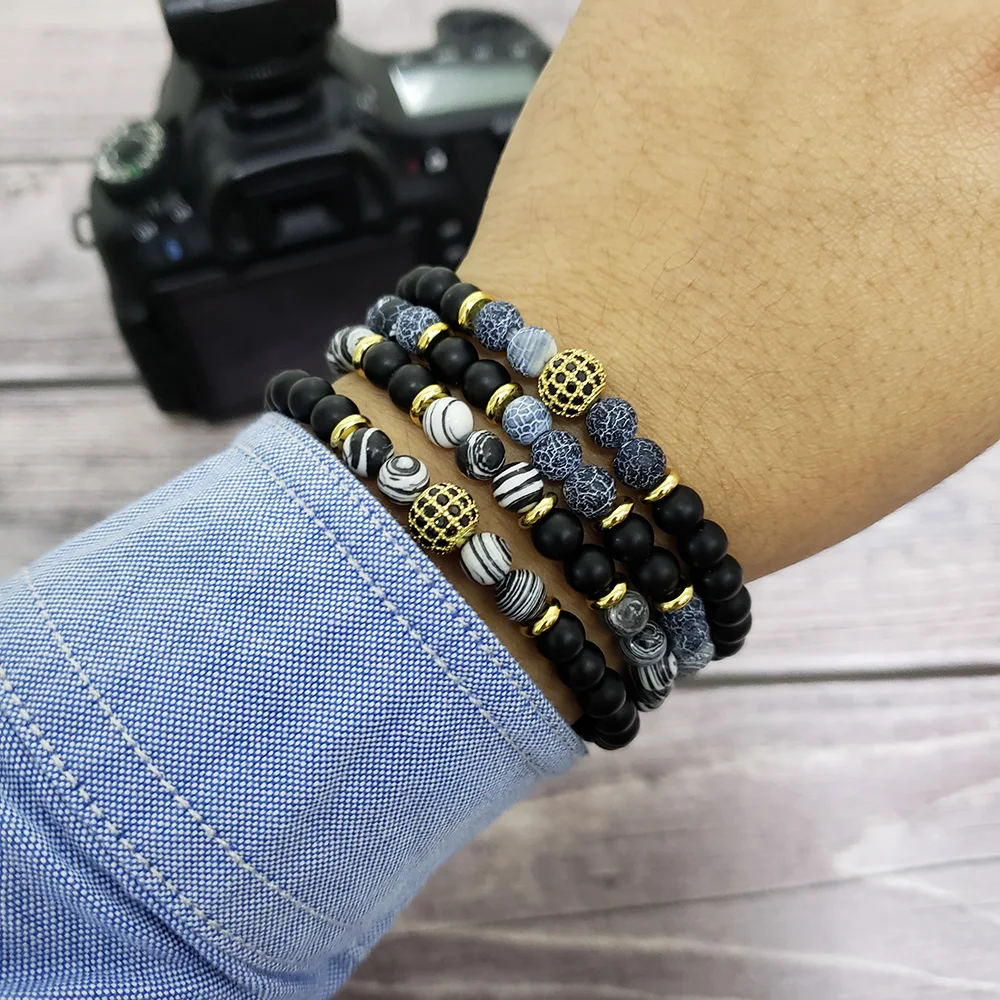 Браслет с бусинами из натурального камня 2 шт./компл. микро закрепка фианита