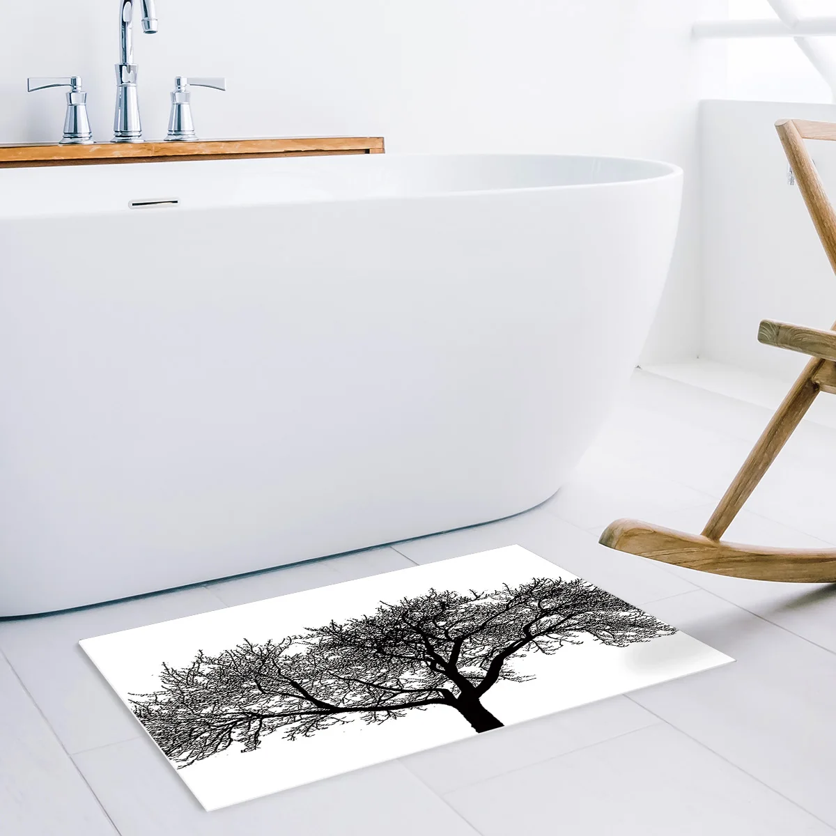 Набор для душа с черно белыми деревьями набор ванной ковриком и душевой