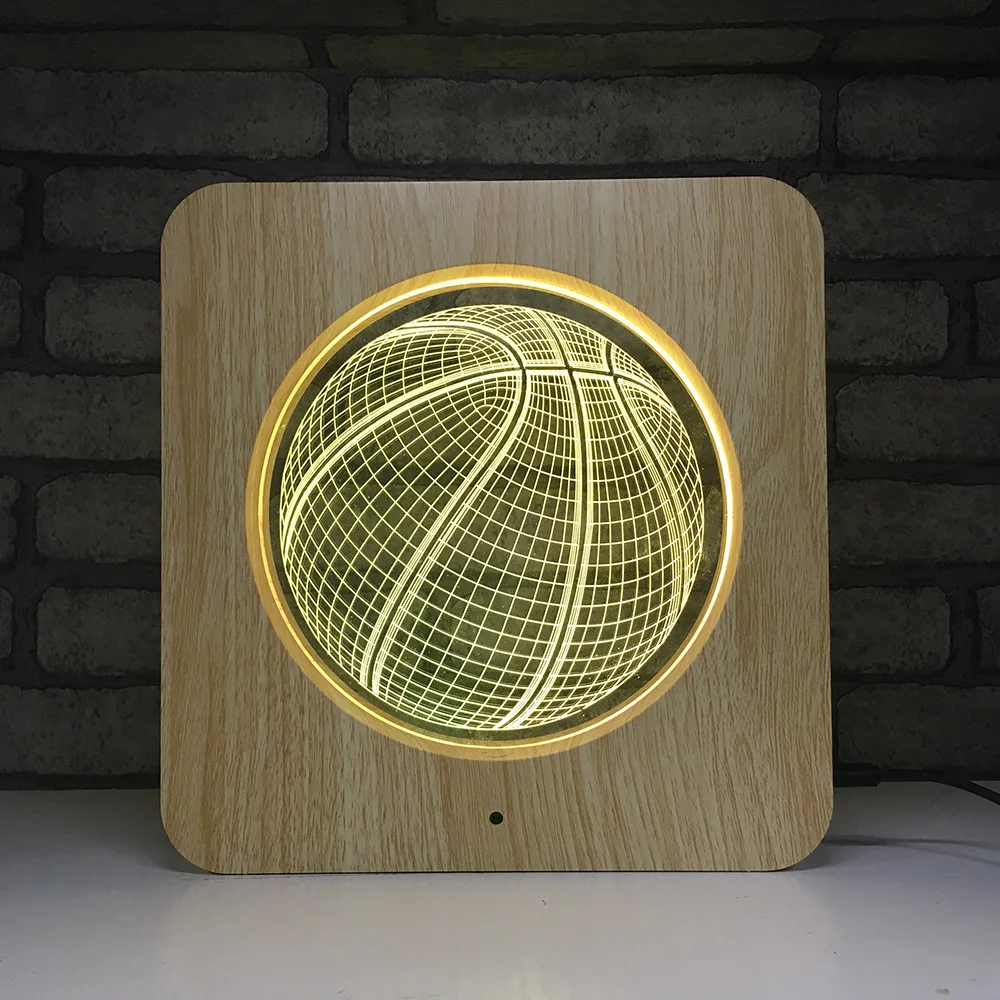 Wood grain acrylic night light 3d stereoscopic 7 color bedroom plug-in USB creative table lamp led atmosphere ball | Лампы и освещение