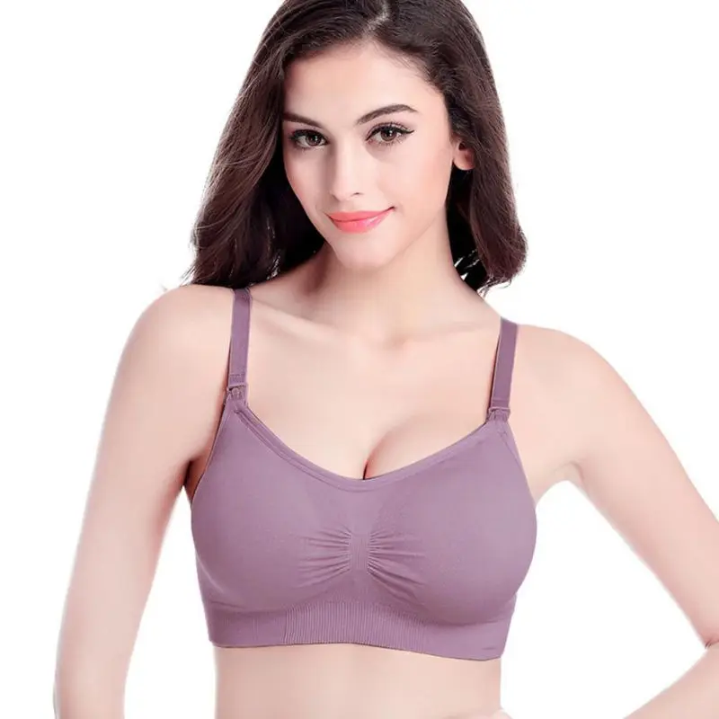 

New Arrival Solid Women No Rims Feeding Nursing Maternity Bra Seamless Gather Front Buckle Padded Brassiere Bras W13