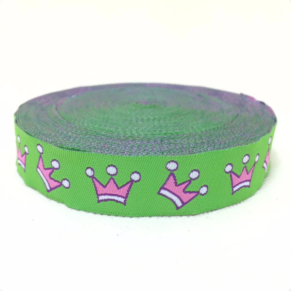 

Бесплатная доставка, оптовая продажа, 5/8 дюйма, 16 мм или 22 мм, 10 ярдов/партия, широкие розовые короны, тональный лайм, тканая жаккардовая лента KTZD15102217