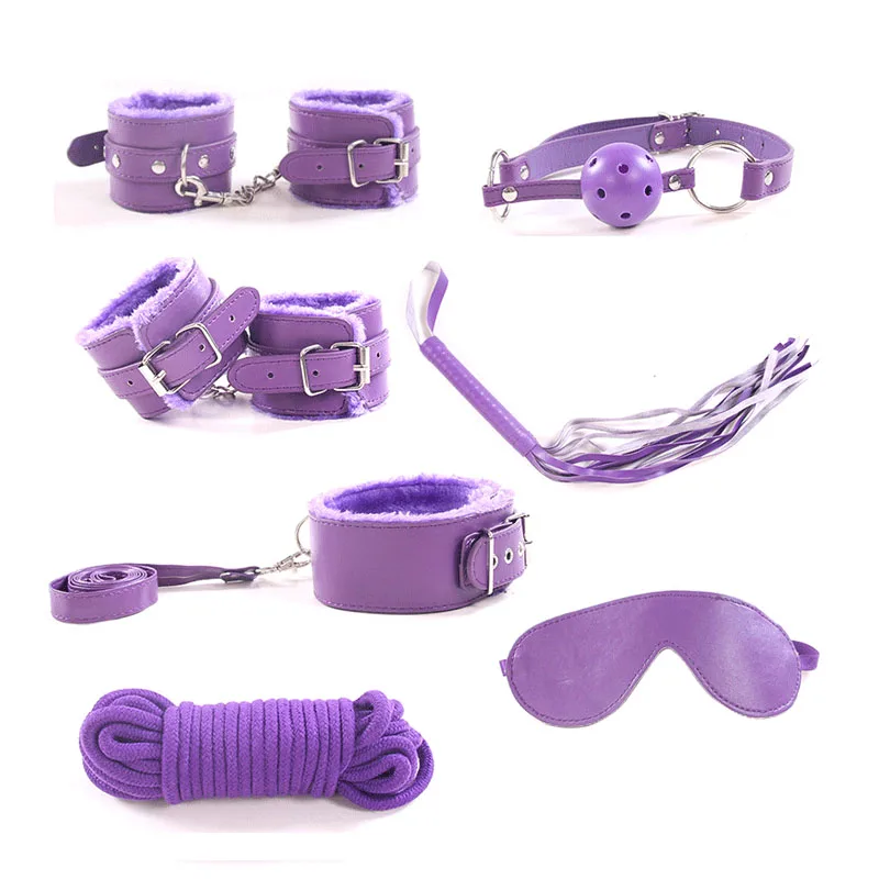Взрослые игры 7 шт./компл. искусственные наручники кнут воротник эротическая