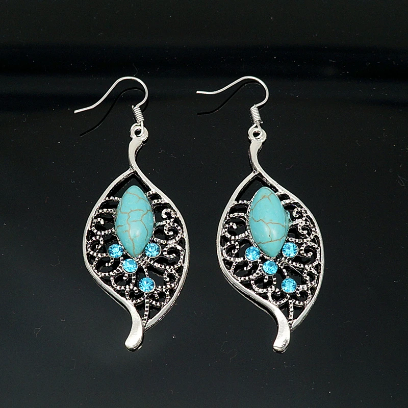 Новые Классические винтажные бирюзовые серьги Стразы 70*25 мм посеребренные