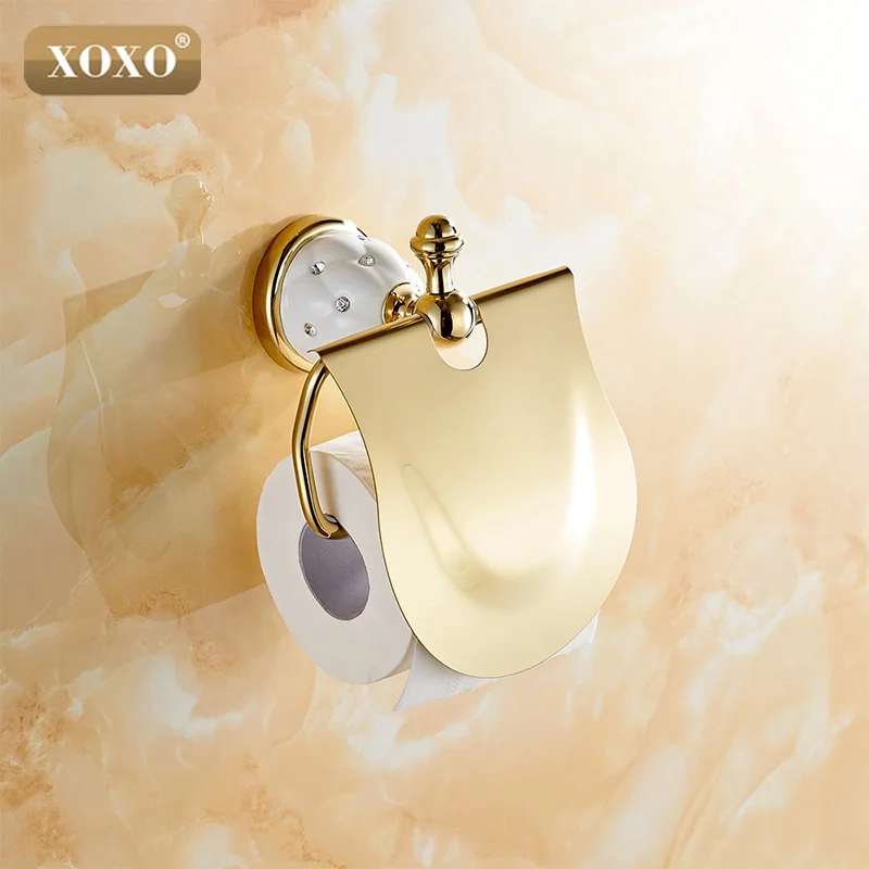 XOXOGold держатель для туалетной бумаги с бриллиантом, держатель рулона, держатель для салфеток, твердая латунь-аксессуары для ванной комнаты продукты 10086GT