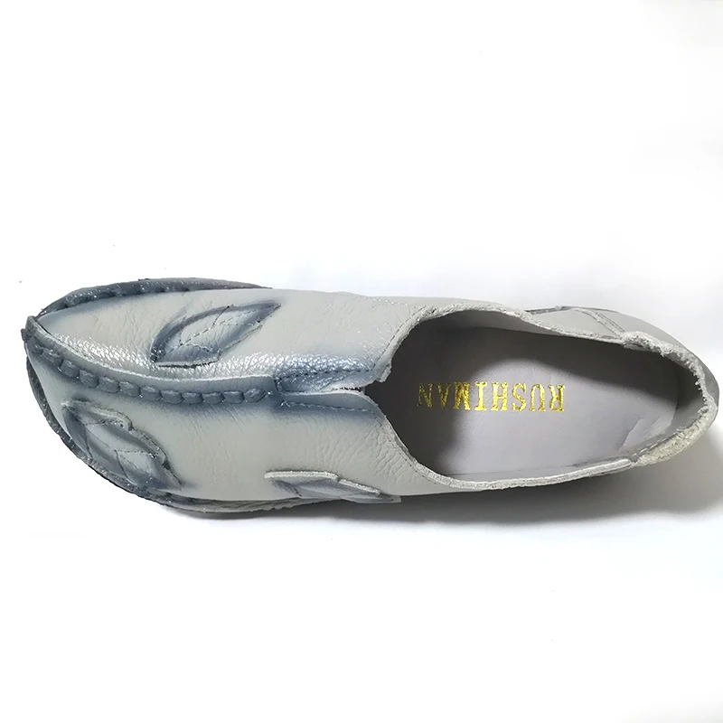 OUKAHUI Spring/autumn Chinese Fashion Style Genuine Leather Shoes Women Flats Leaves Hand-made Slip-on Casual Flat Mother | Обувь