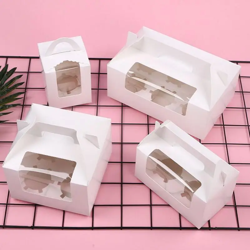 

Белые карточки, бумажные коробки для кексов, коробки для упаковки тортов с ручкой, прозрачная коробка для маффинов, LX5052