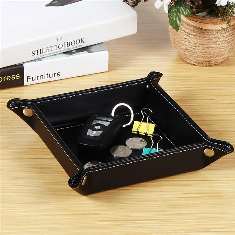Ювелирные изделия Catchall ключ телефон монета коробка из искусственной кожи камердинер лоток Прикроватная коробка для хранения черный цвет