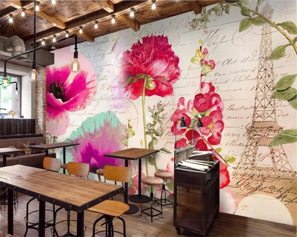 Обои на заказ Парижская башня Цветочная стена эстетическое искусство