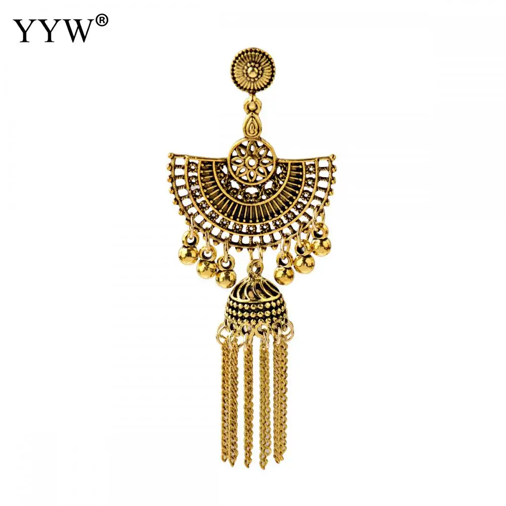 Женские длинные висячие серьги большие массивные пустотелые колокольчики для