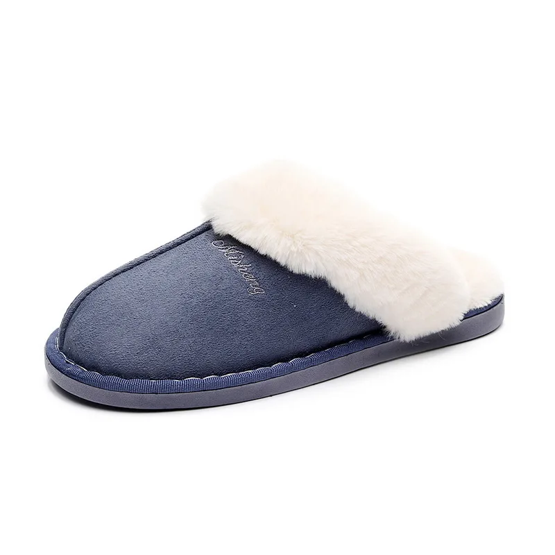 Navy blue(40-45) Oeak/женские замшевые хлопковые домашние тапочки; теплые Нескользящие плюшевые тапочки на толстой подошве; женские осенне-зимние Тапочки - Цвет: Navy blue(40-45)