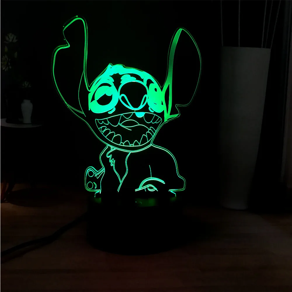 Kawaii 3D визуальная прикроватная лампа мультфильм стежка Eeyore Русалка Микки Маус светодиодный ночник USB Touch разноцветные лампы детский подарок - Испускаемый цвет: Stitch-2