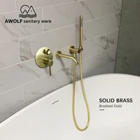 wall mounted bathtub faucet brushed gold bathroom shower set solid brass spout 3 pcs hot and cold mixer tap shower bath ah3025