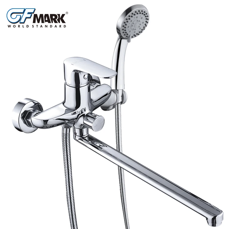 GFmark Поворотный смеситель для душа с длинным Изливом настенный хромированный