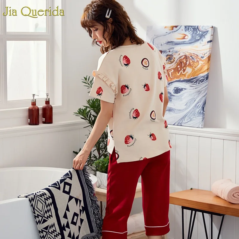 Женская пижама 2019 Модный женский пижамный комплект укороченные брюки штаны с