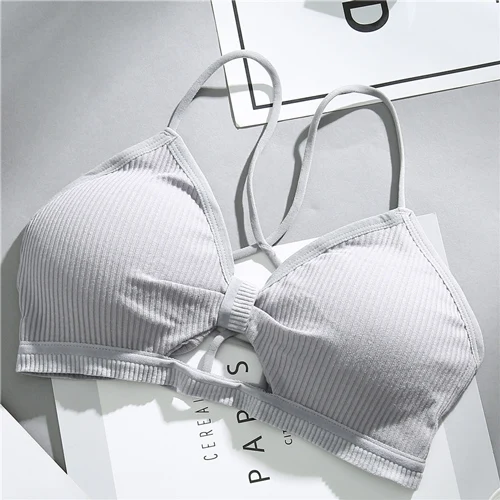 Летний женский сексуальный кружевной бюстгальтер без косточек ультра тонкие ремешки мягкие кружевные прозрачные полые бандажные бюстгальтеры для женщин укороченный топ черный белый - Цвет: Серый