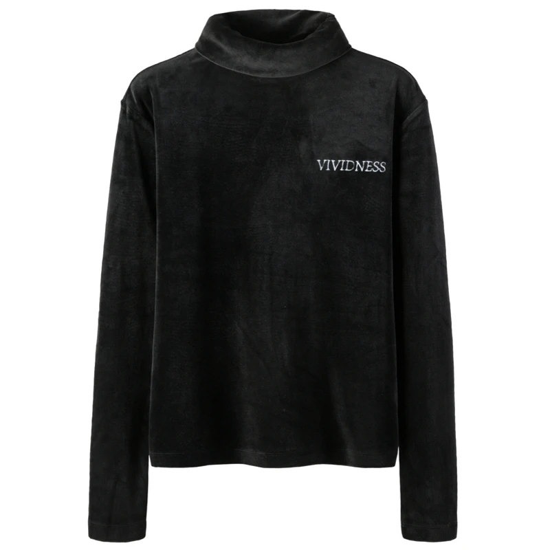 SEMIR Women Fitted Embroidered Velvet t Shirt Sweatshirt Long Sleeved with Roll-up Turtleneck Cozy Style for Winter Soft Lined | Женская