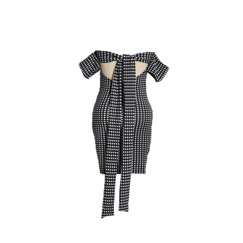 Parkside Wind Sexy Women Summered Dress Plaid Off Shoulder Bow Vestidos Female Summer 2018 Feminino Plus Size SWC0877-45 | Женская