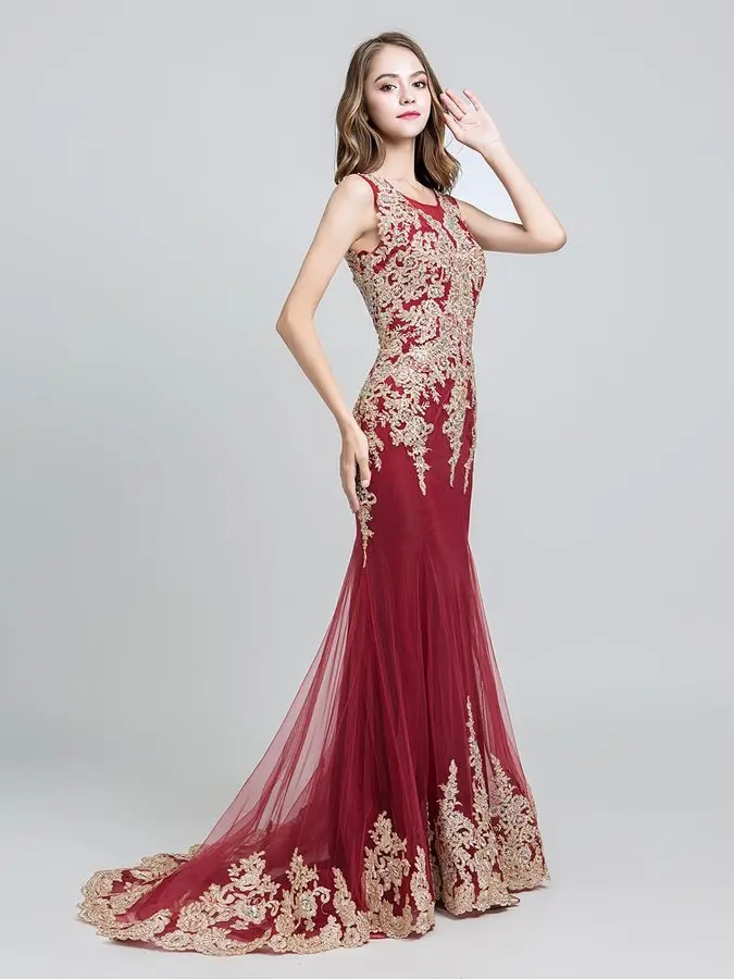 Burgundy color Анти бордовый вечернее платье Длинные Формальные Вечерние платья женские Элегантные Русалка без рукавов Beadings Кристальный Тюль Robe De Soiree - Цвет: Burgundy color