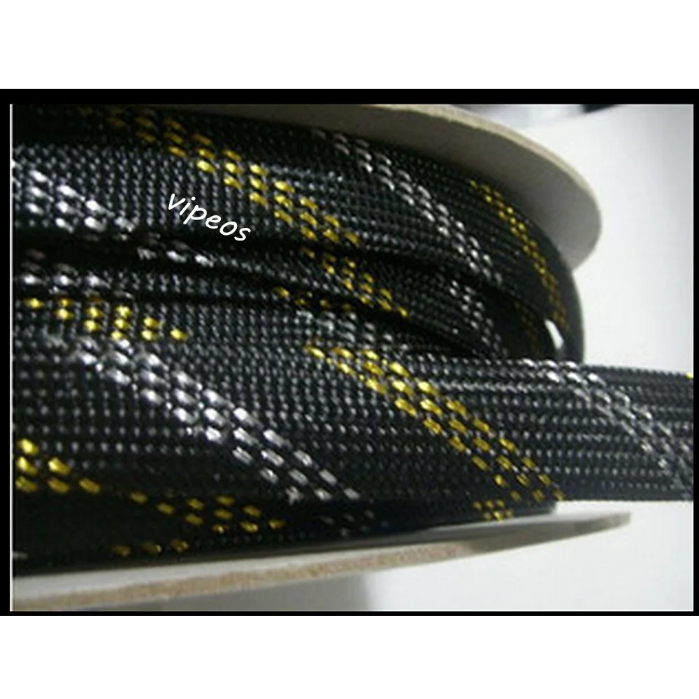 10Meter Braided Cable 8-16mm Wiring Harness Loom Protection/Sleeving - Black&ampGold&ampSilver | Электроника