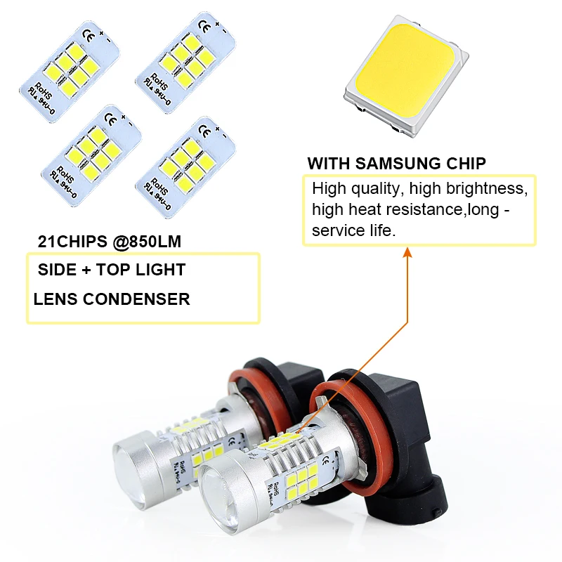 2x Led CanBus H8 H11 Противотуманные фары лампа + декодер дневная без ошибок DRL H16JP