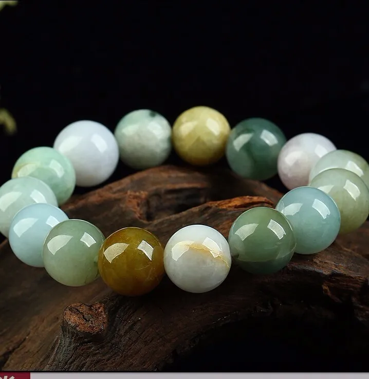 

100% A Grade Natural Burma Colourful /Jadeite Smooth 12mm Beads String Bracelet