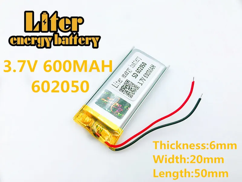 3,7 V 602050 602050P 3,7 V 600mah с защитной платой, используется для bluetooth MP3, MP4 литиевая батарея