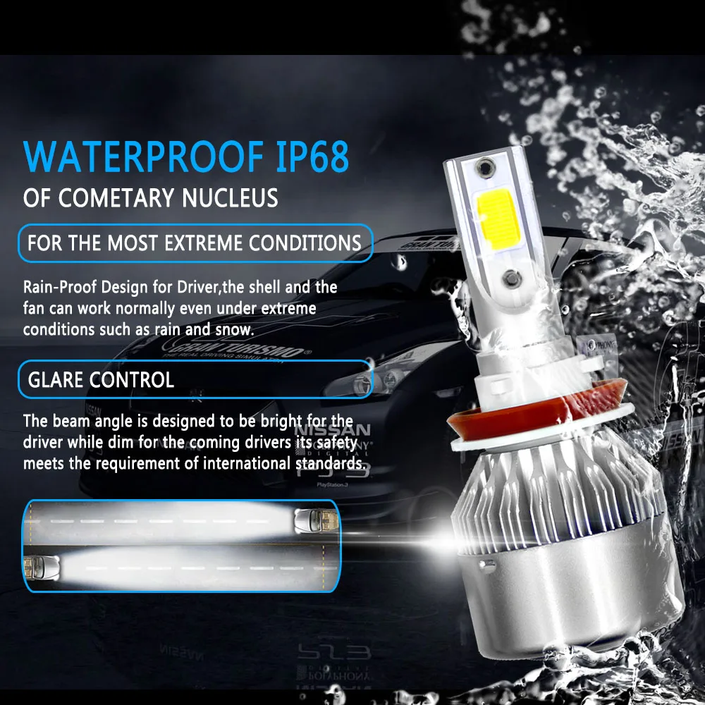 LSlight C6 светодиодные фары H7 H4 H1 H3 H11 H8 9005 9006 9007 9012 880 HB2 HB3 HB4 H27 автомобильные лампы 6000K