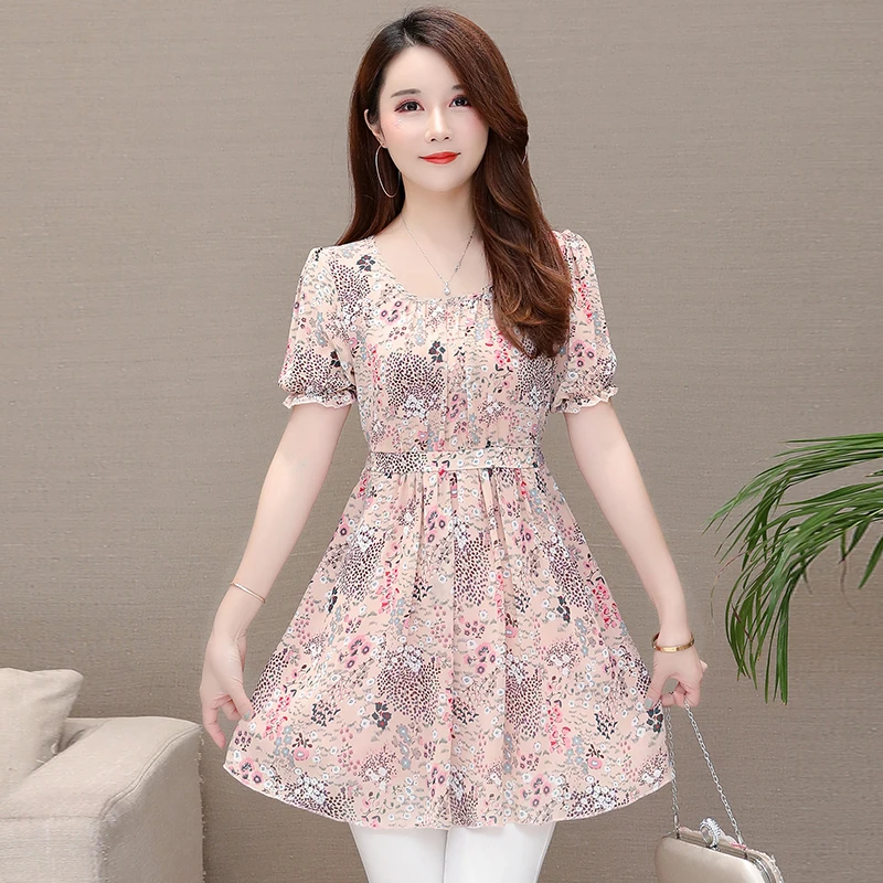Pink Одежда размера плюс, 5XL, 4XL, 3XL, топы, лето, Женская линия, дизайн, для офиса, леди, Цветочный, живот, туника-Пеплум, топ, блузка J32 - Цвет: Pink