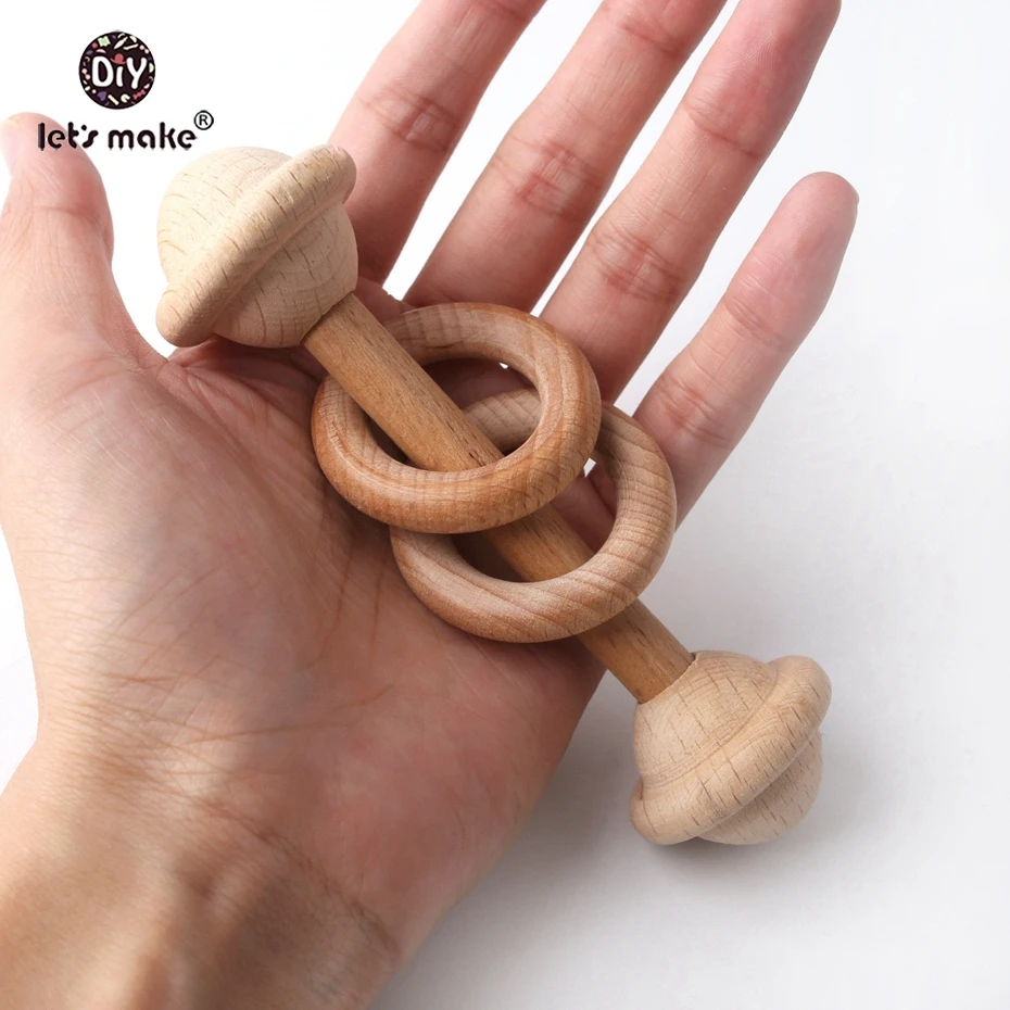 

Let's make Baby Organic Rattles 2pcs Wooden Montessori Toys Can Chew Teething Rings Wooden Teethers Waldorf Sensory Baby Gym Toy