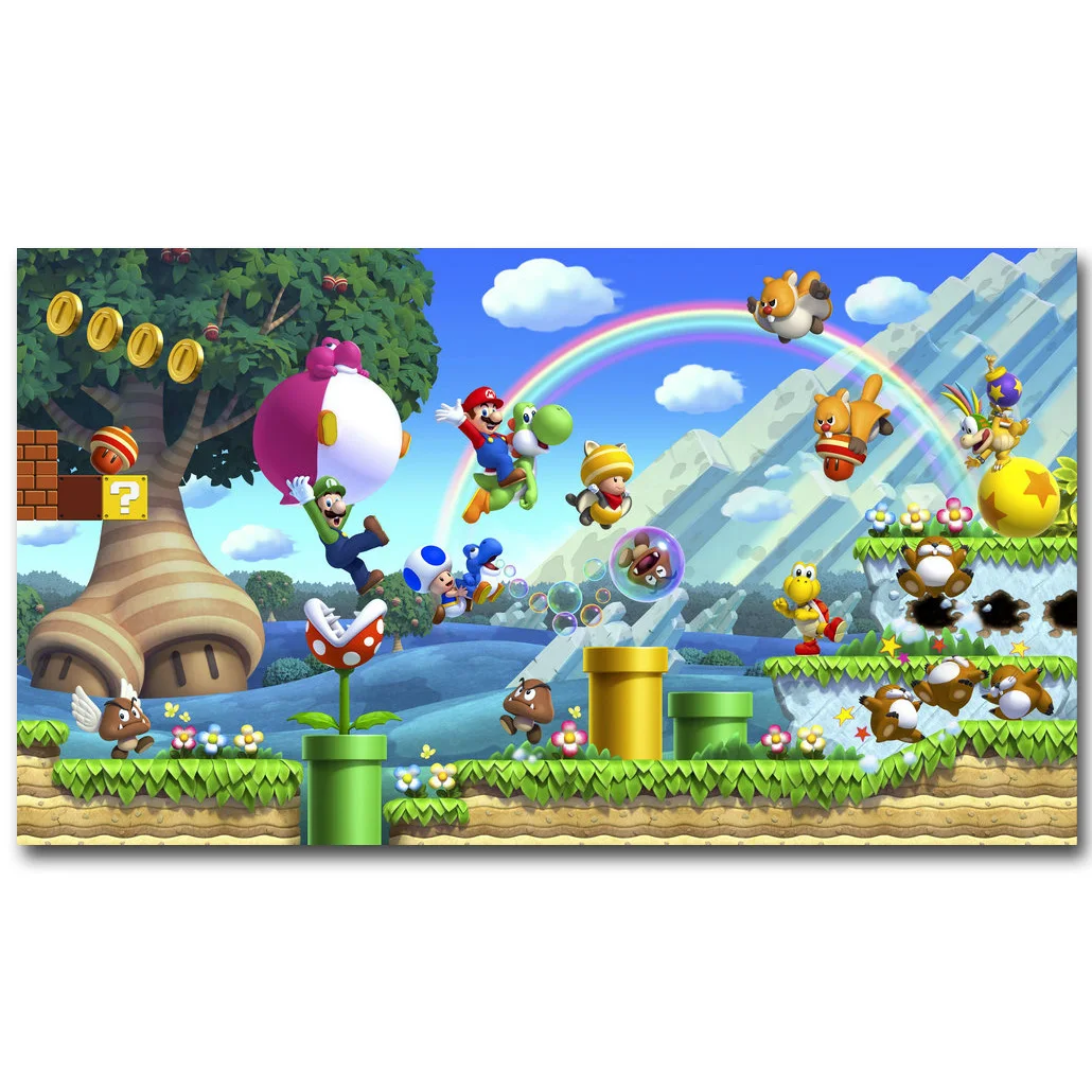 Super Mario Bros U Art шелковая ткань постер печать 13x24 24x43 дюймов Vedio игры картинки для гостиной украшения стен 068