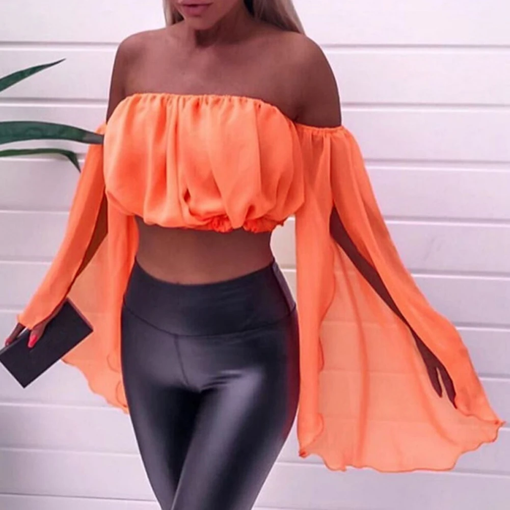 Новинка 2019 стильная женская Повседневная Блузка с открытыми плечами топы без