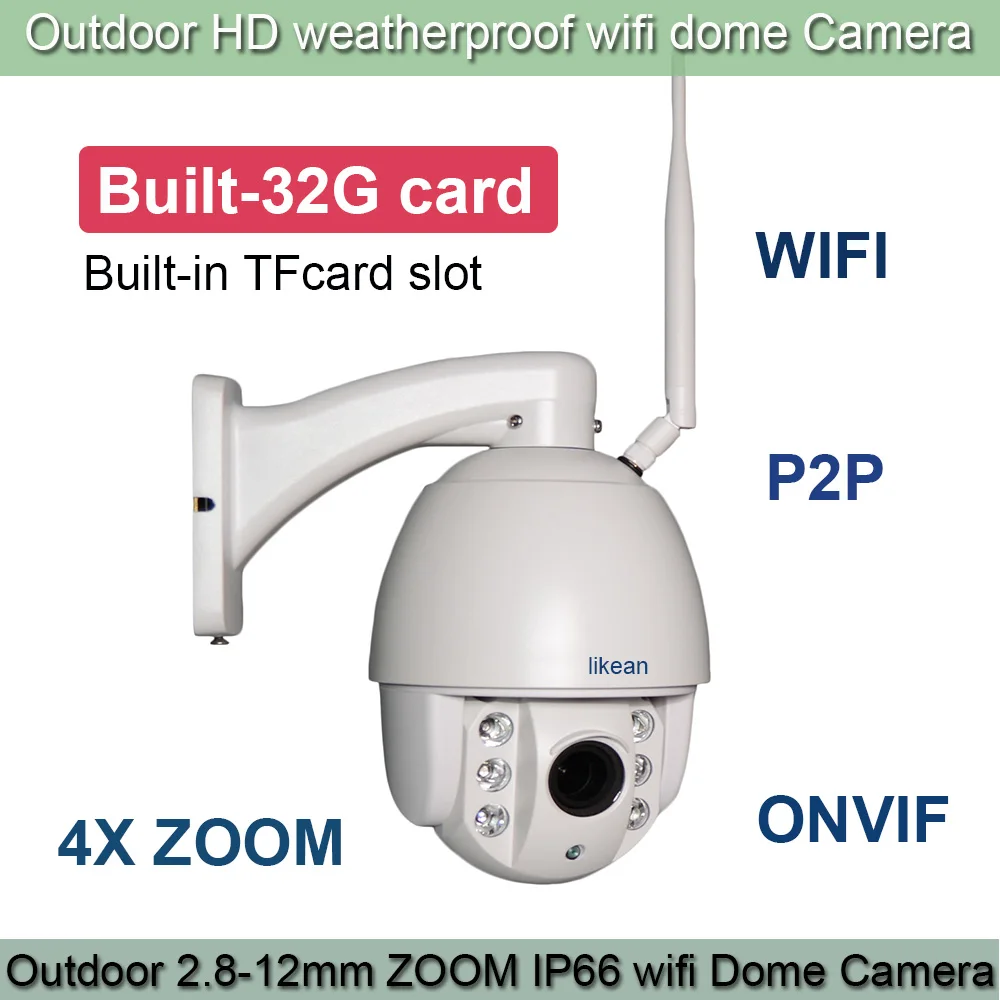 1920 * 1080P WIFI IP PTZ камера 4X оптический зум 2,8-12 мм объектив Pan / Tilt 6 * Array IR 50M 2MP ONVIF P2P Встроенная карта TF на 32 ГБ.