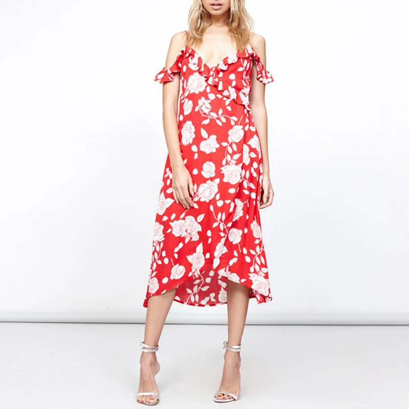 С открытыми плечами платье Для женщин Лето 2017 оборками Платья для вечеринок