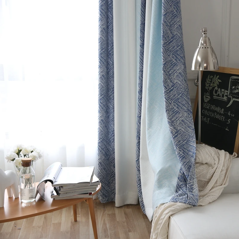 

DUNXDECO Curtains For Living Room Tulle Cortina Simple Modern Simple Blue Stripe Rideau 150x270CM