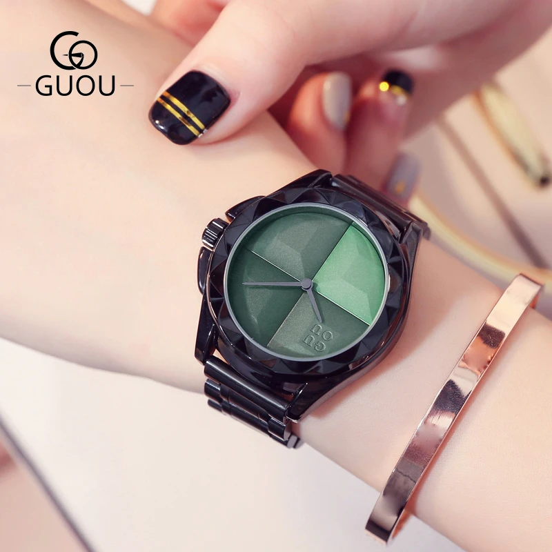 Часы GUOU топ роскошные изысканные женские часы кварцевые с эффектом румян