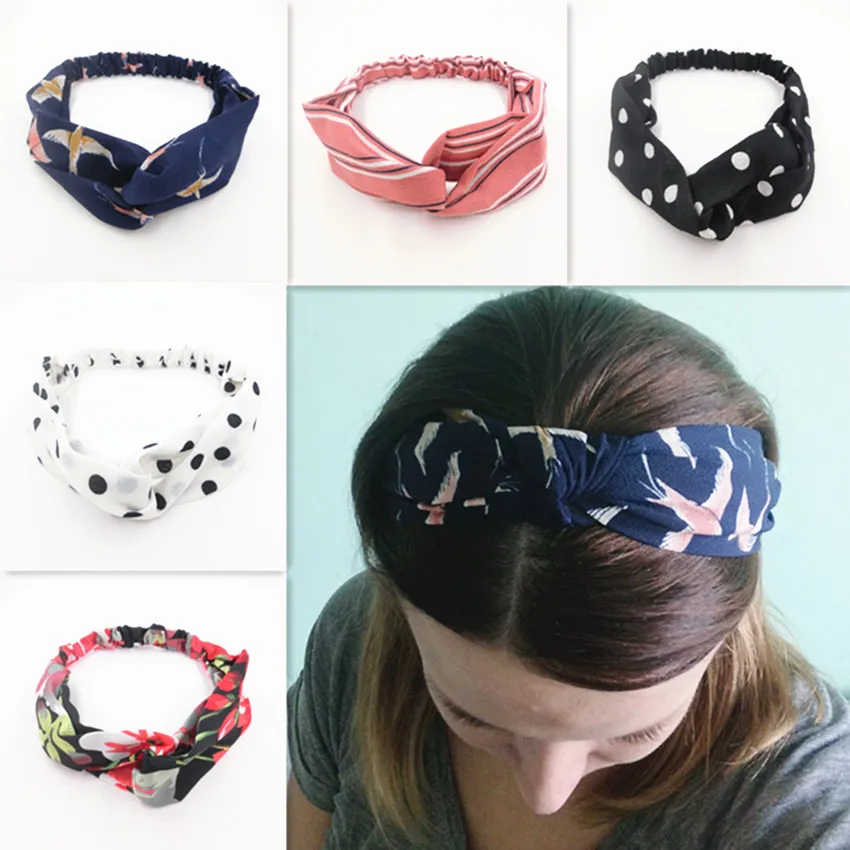 Широкая боковая перекрестная узелковая резинка для волос женщин, бохемские платки для головы для девочек и дам HD012.