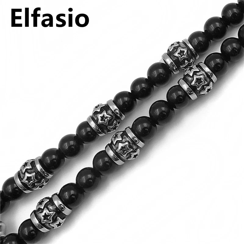 8 мм черный оникс бусины Мужские Серебряный лев Щит Кулон ожерелье из нержавеющей