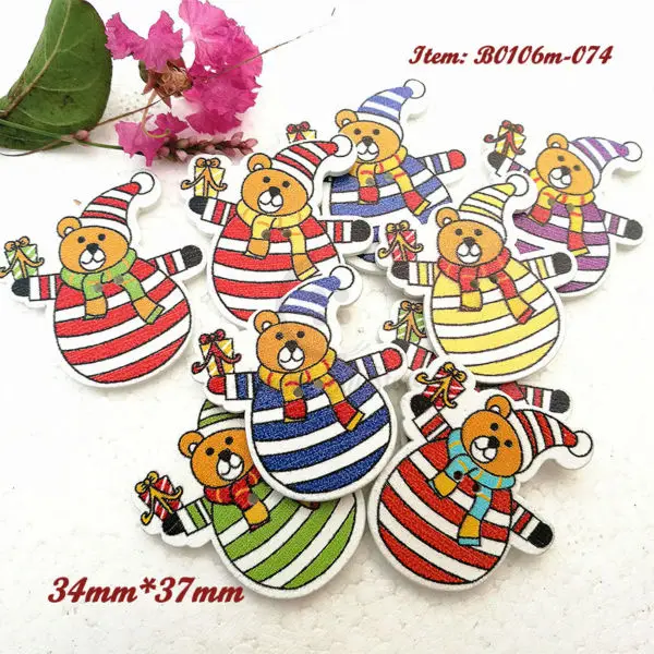 

Christmas materials 144pcs Mixed color Bear snow man big wood decorative buttons for scrapbooking sewing craft accessories