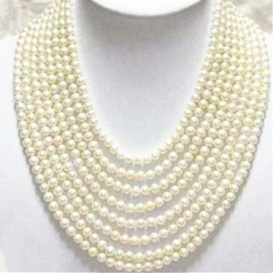 

Beautiful 8 rows 6-7mm natural white freshwater pearl round beads elegant necklace fashion free shipping jewelry 17-26inch BV350