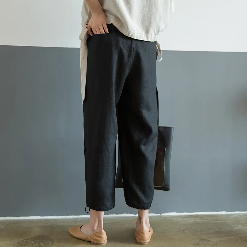 Johnature 2021 Elastic Wiast Solid Color Cotton Linen Summer New Women Clothes Harem Pants Loose Casual Ankle-length | Женская одежда