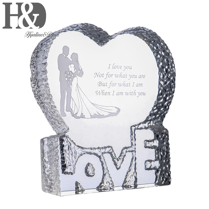 

H&D Clear Crystal Carved Trophy Love Heart Shape Birthday Wedding Anniversary Present Glass Craft Home Ornament with Gift Box