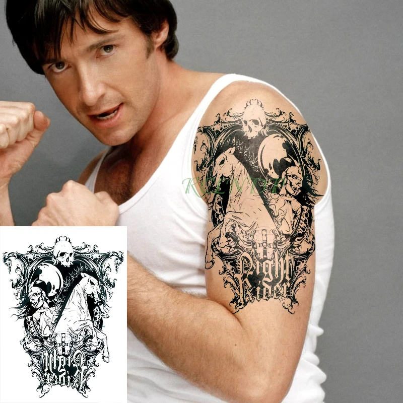 Водонепроницаемая Временная тату наклейка с головой черепа лошадь поддельные