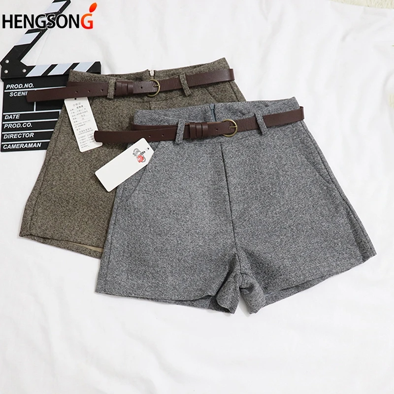 Осень-зима строгие женские шорты в Корейском стиле с высокой талией плотные